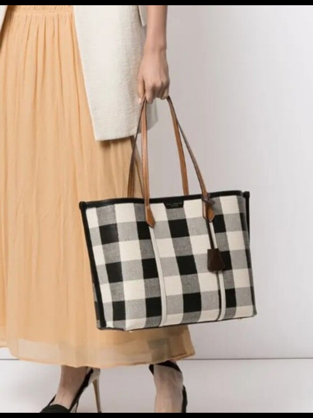 Tory Burch Perry Gingham Triple-Compartment Tote With Tb Dust Cover Nwot